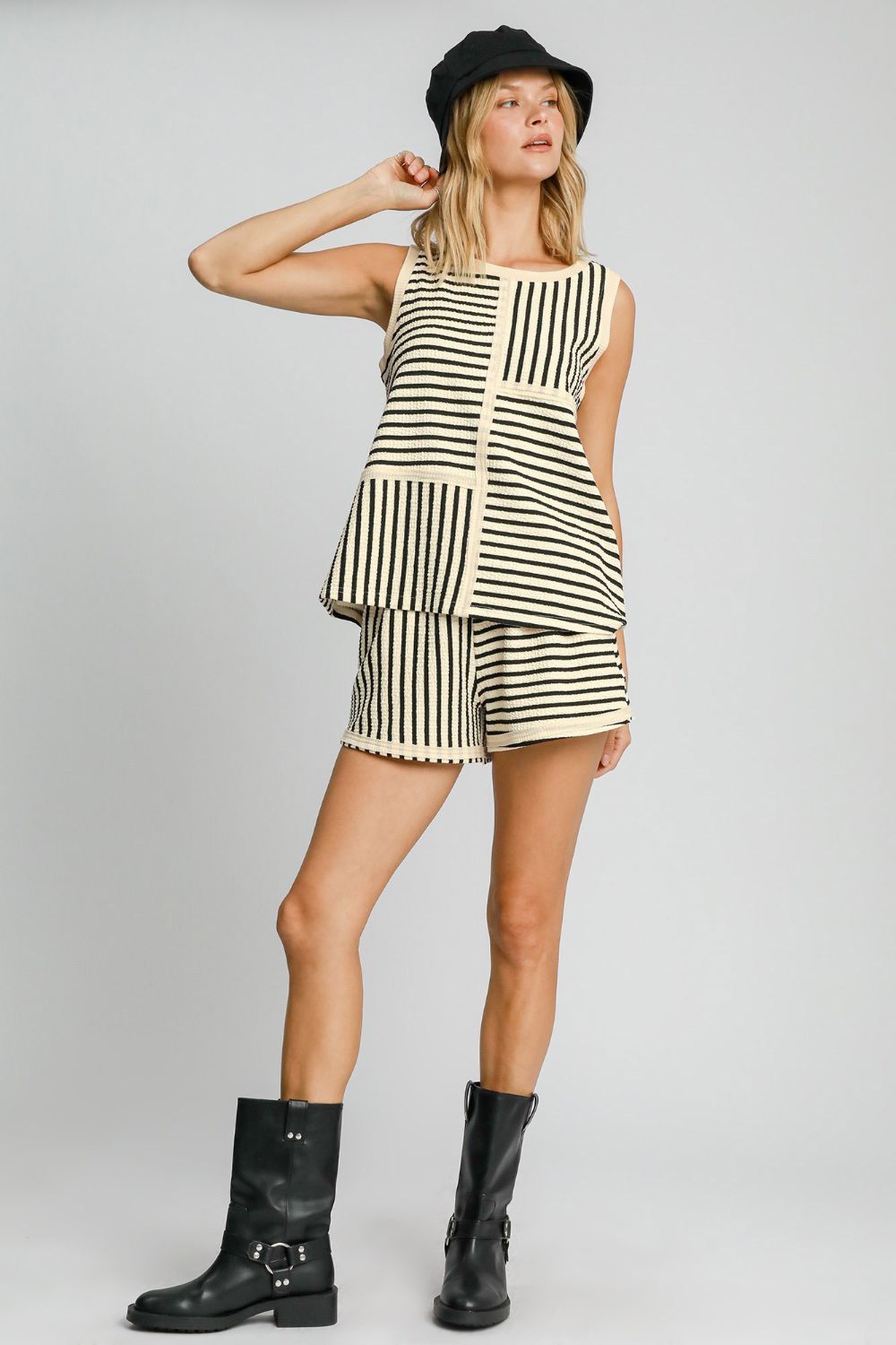 Umgee Round Neck Texture Striped Tank - Charming Charlie