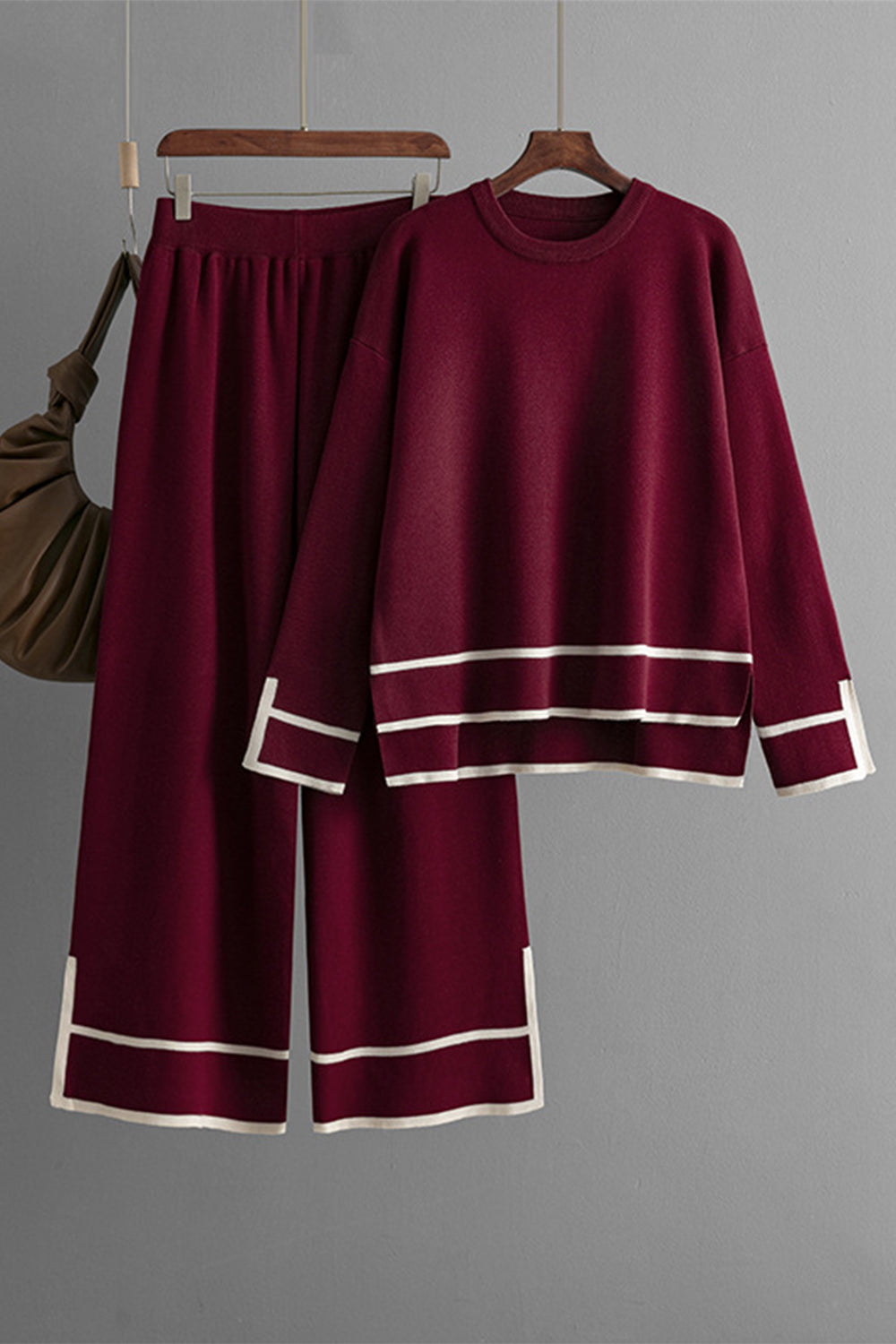 High-Low Round Neck Top and Pants Sweater Set - Charming Charlie