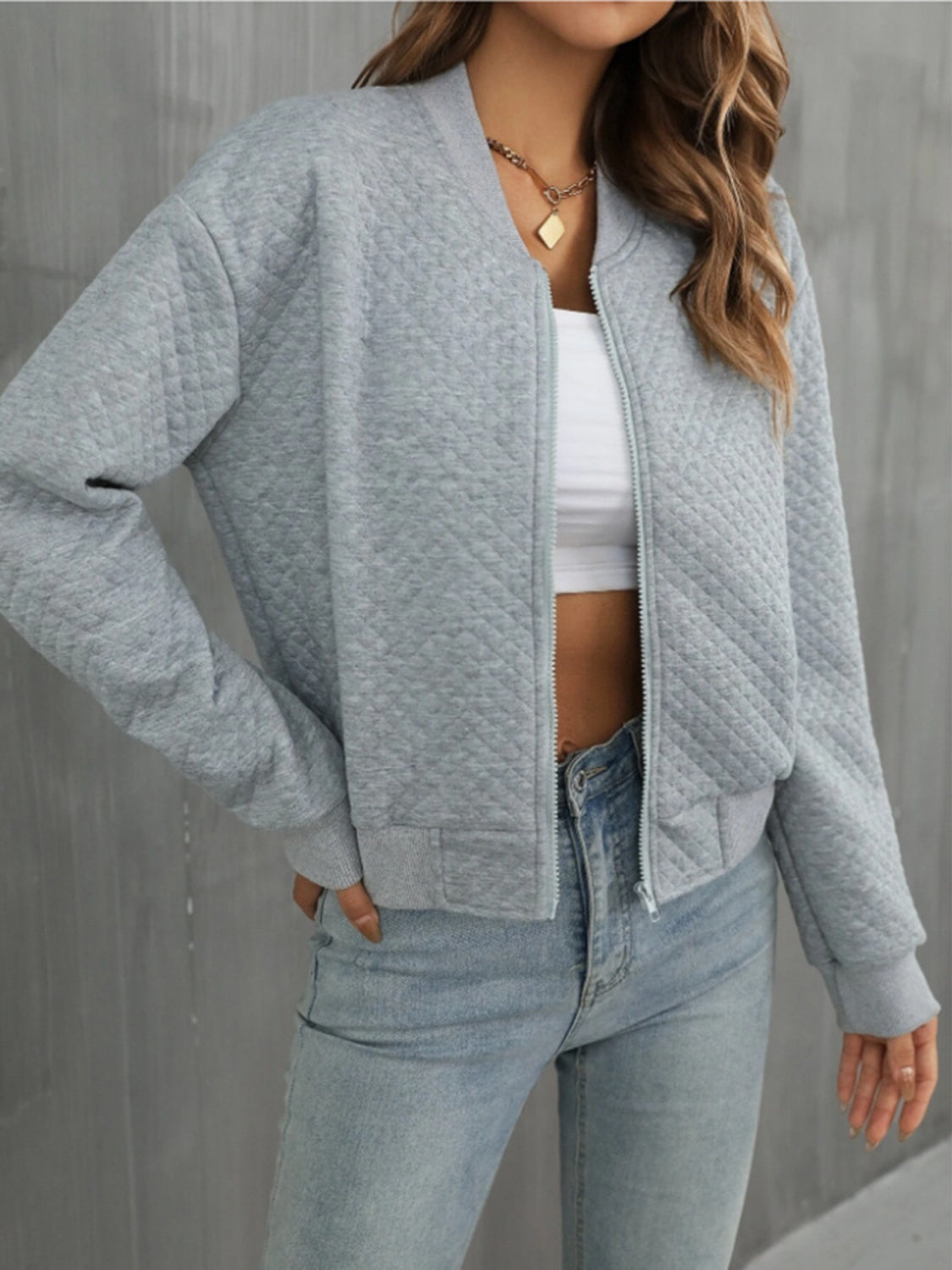 Zip Up Long Sleeve Jacket - Charming Charlie