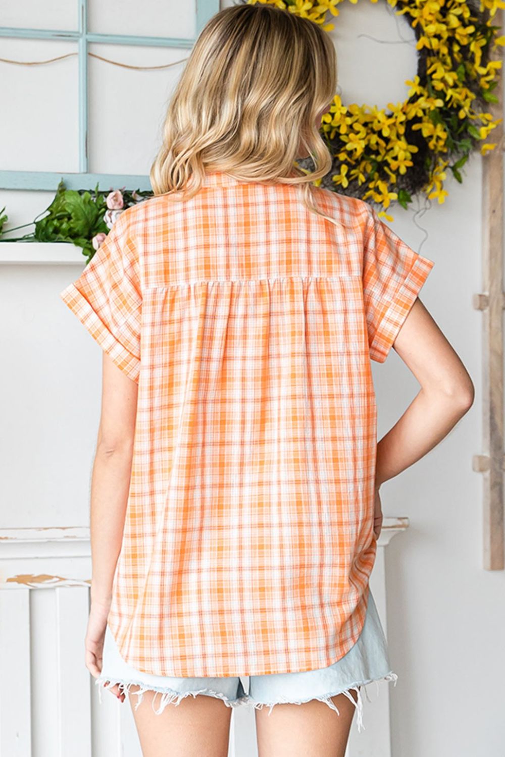 Cotton Bleu by Nu Label Plaid Button Up Short Sleeve Shirt - Charming Charlie