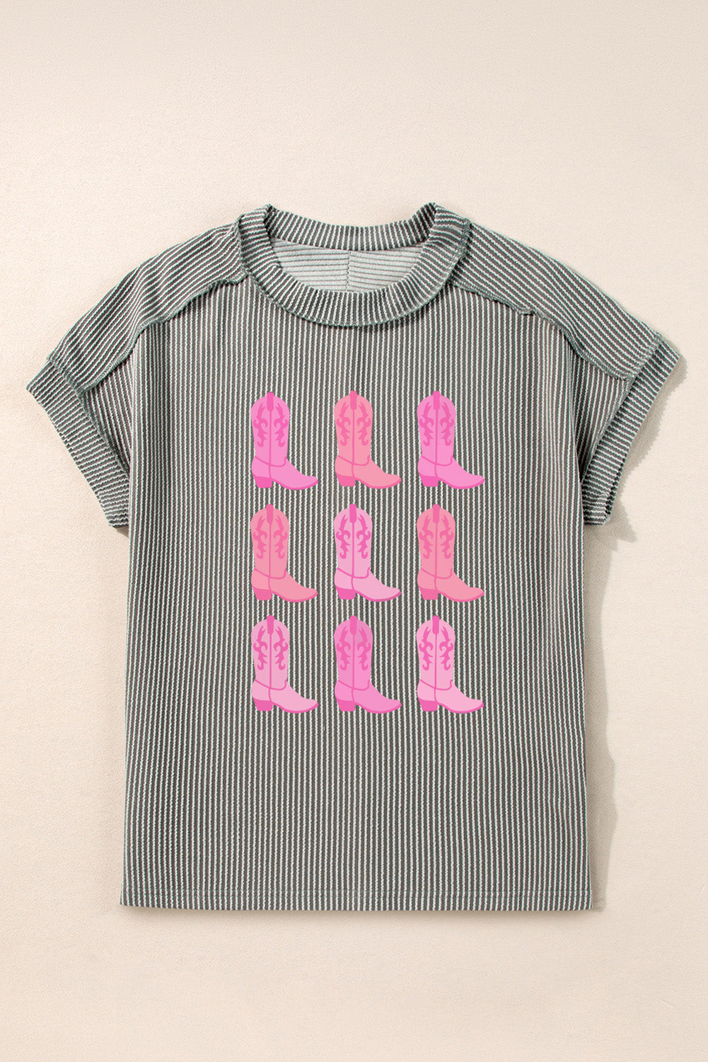 Boots Graphic Striped Round Neck Short Sleeve T-Shirt - Charming Charlie