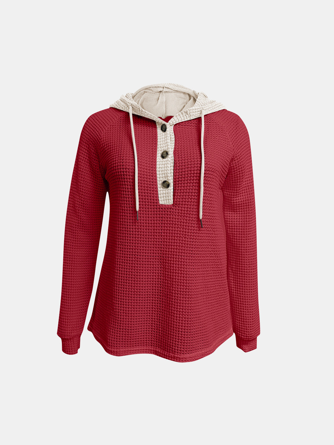 Full Size Waffle-Knit Contrast Long Sleeve Hoodie - Charming Charlie