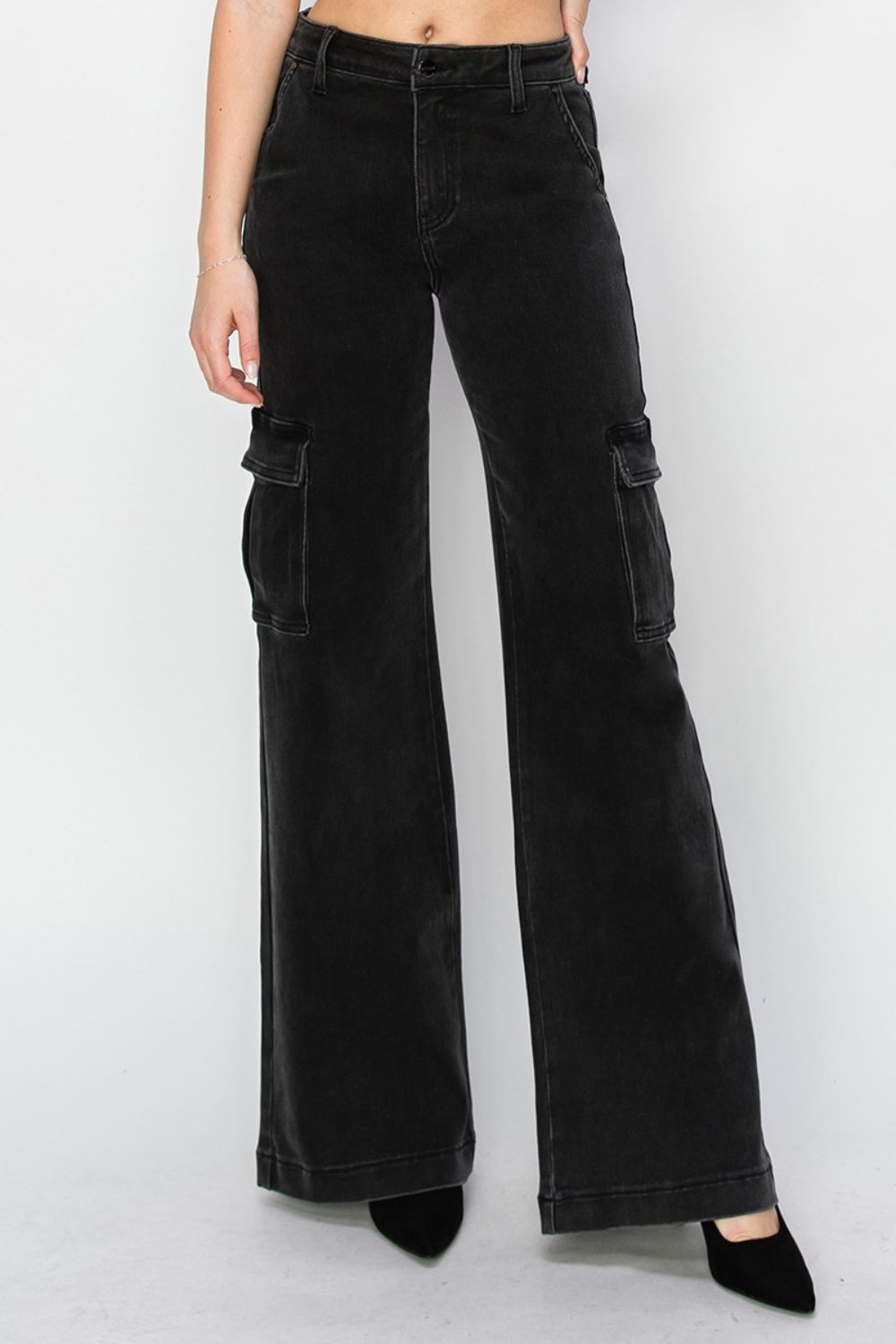 Risen Full Size High Rise Wide Leg Cargo Jeans - Charming Charlie