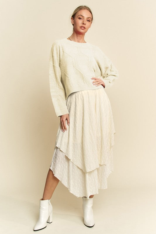 Davi & Dani Diamond Cable Pattern Drop Shoulder Sweater - Charming Charlie