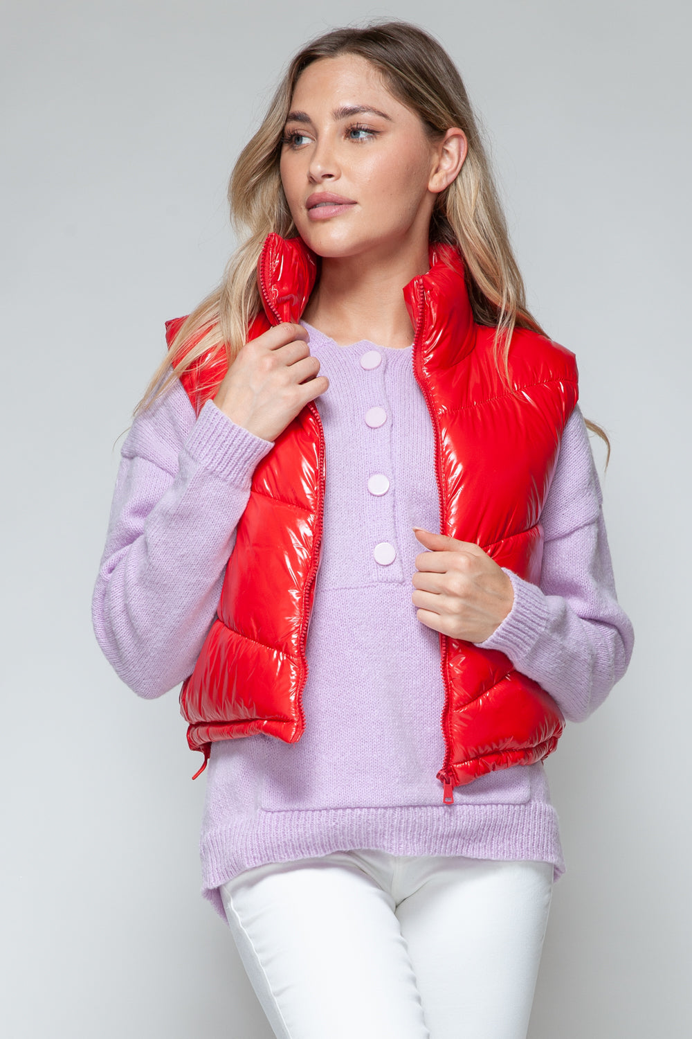 Snobbish Zip Up Turtleneck Shiny Quilted Vest - Charming Charlie