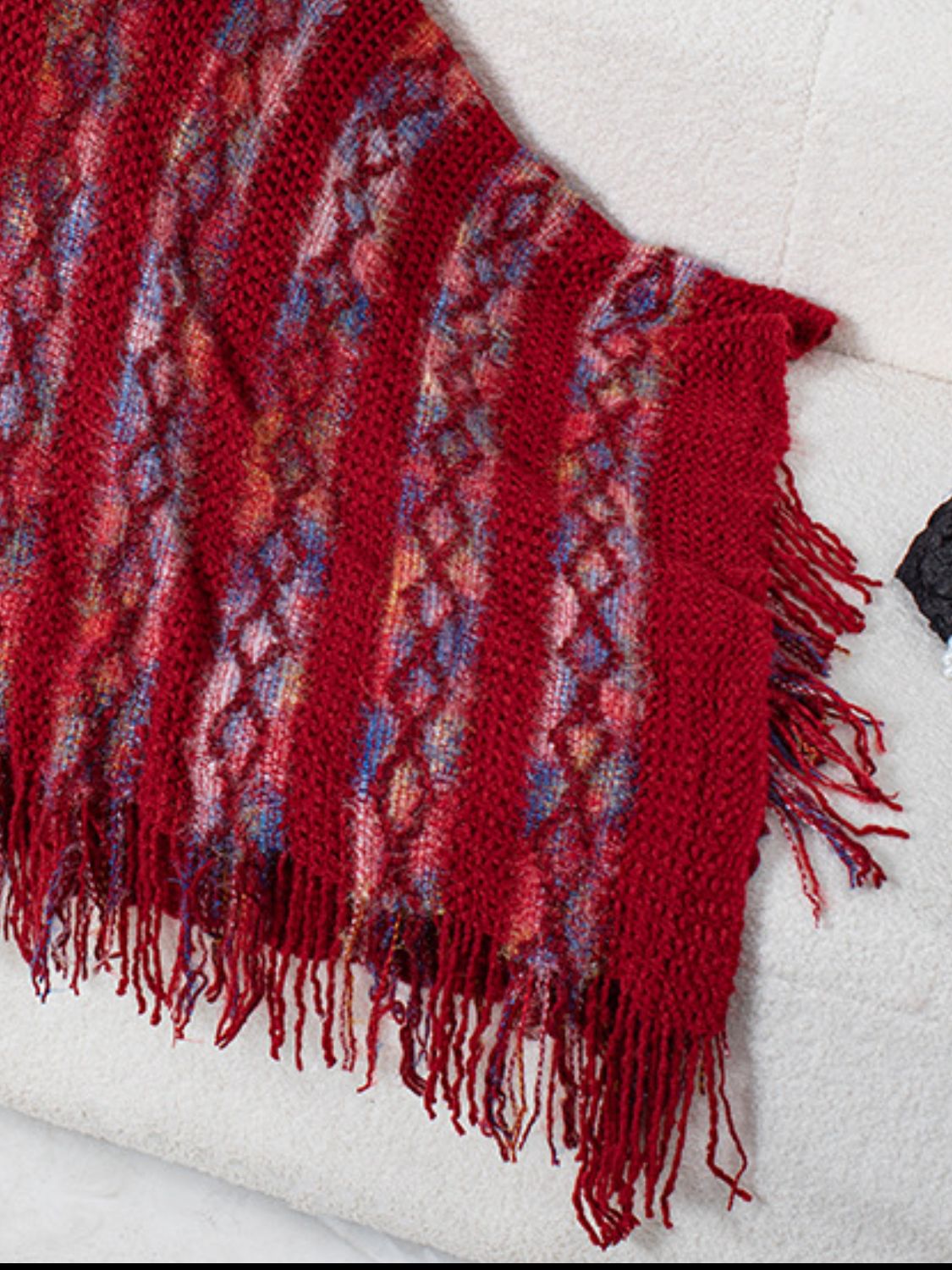 Fringe Contrast Hooded Poncho - Charming Charlie