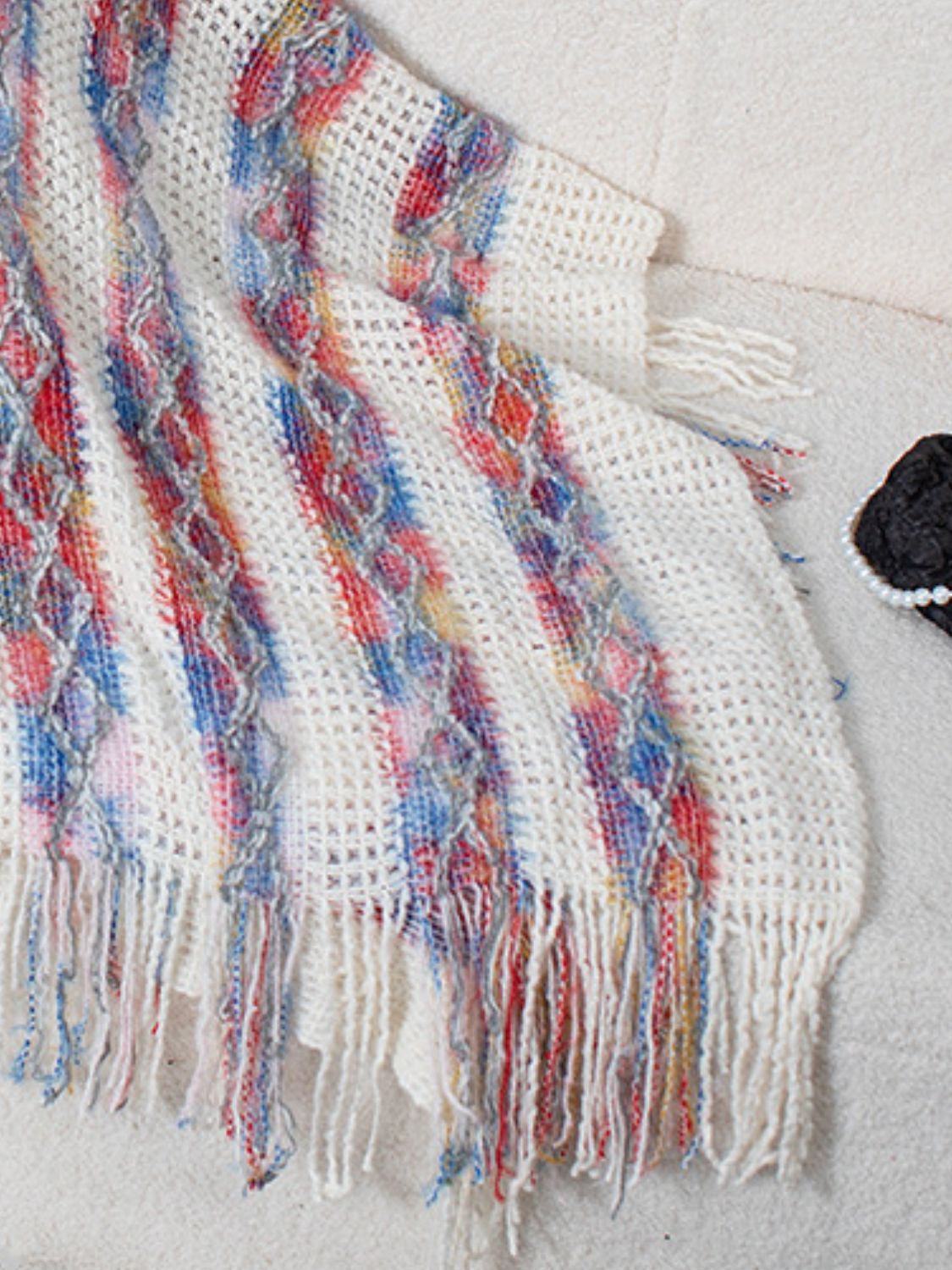 Fringe Contrast Hooded Poncho - Charming Charlie