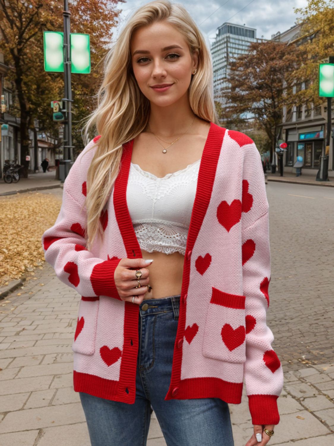 Heart Button Up Dropped Shoulder Long Sleeve Cardigan - Charming Charlie
