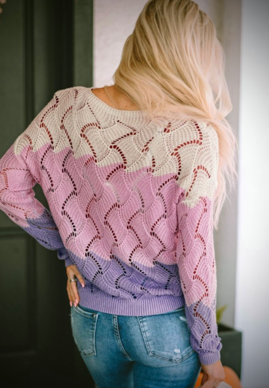 Color Block Hollow Boat Neck Sweater - Charming Charlie