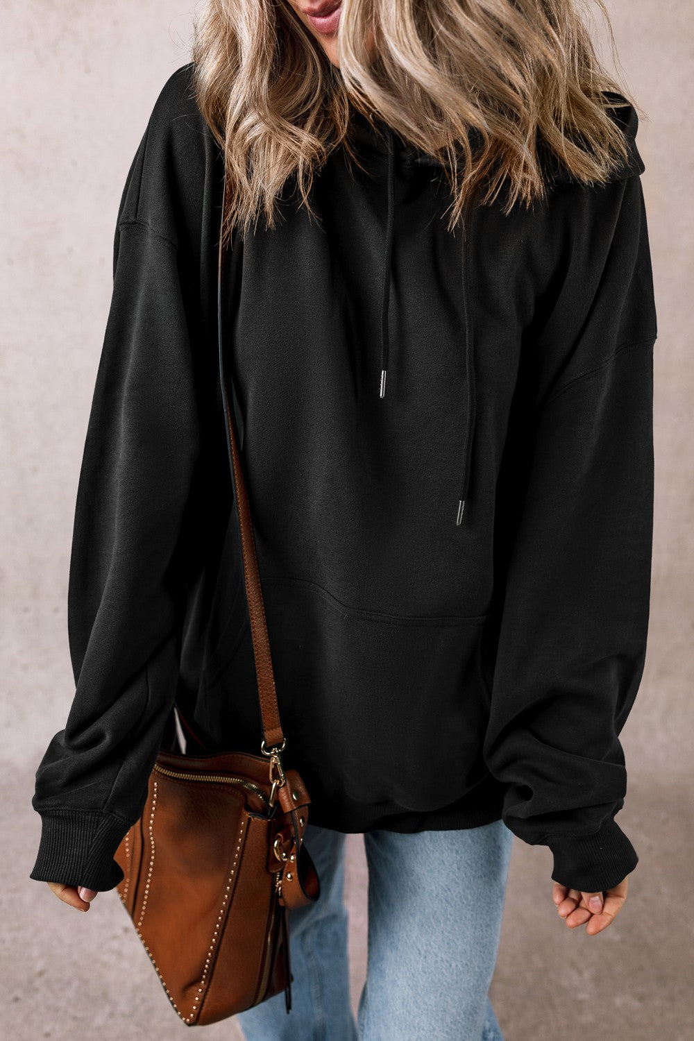 Drawstring Pocketed Long Sleeve Hoodie - Charming Charlie