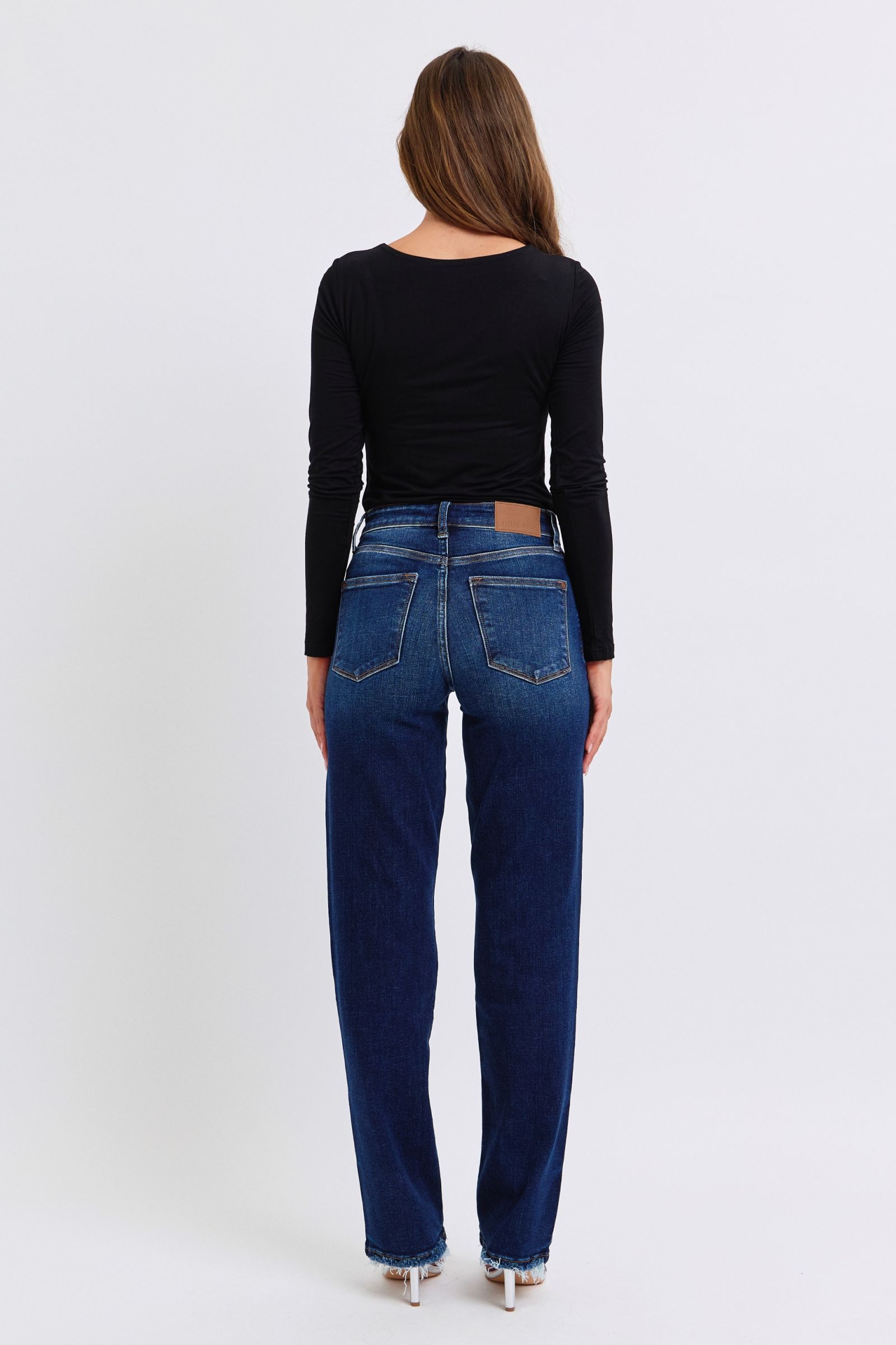 Judy Blue Full Size Raw Hem Straight Leg Jeans - Charming Charlie