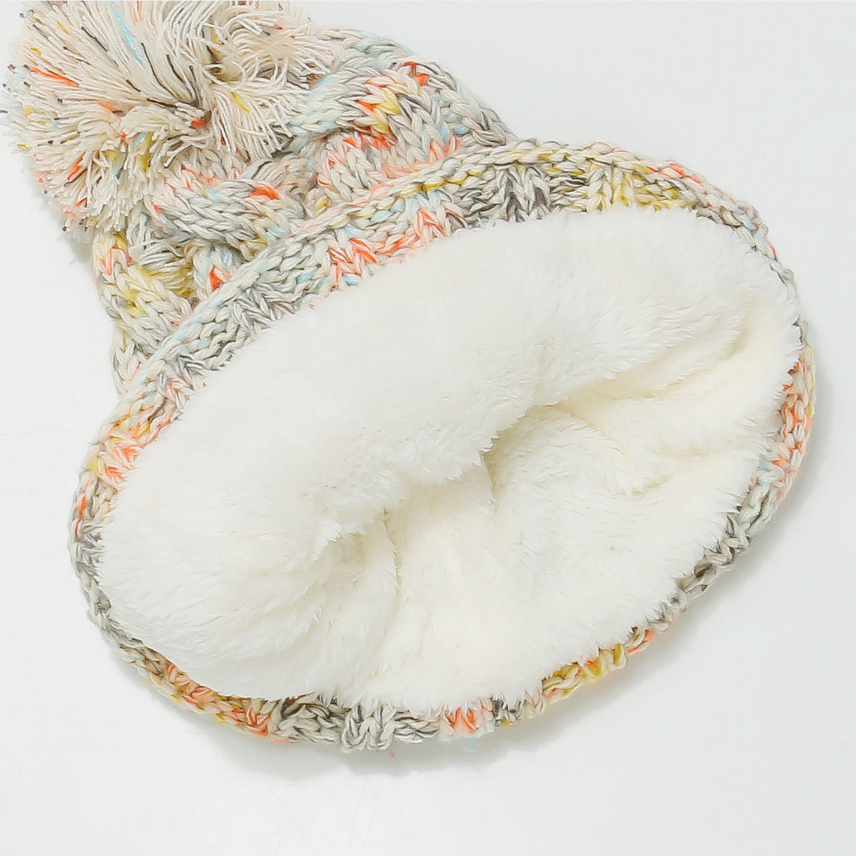 Contrast Cable-Knit Hat with Pompom - Charming Charlie