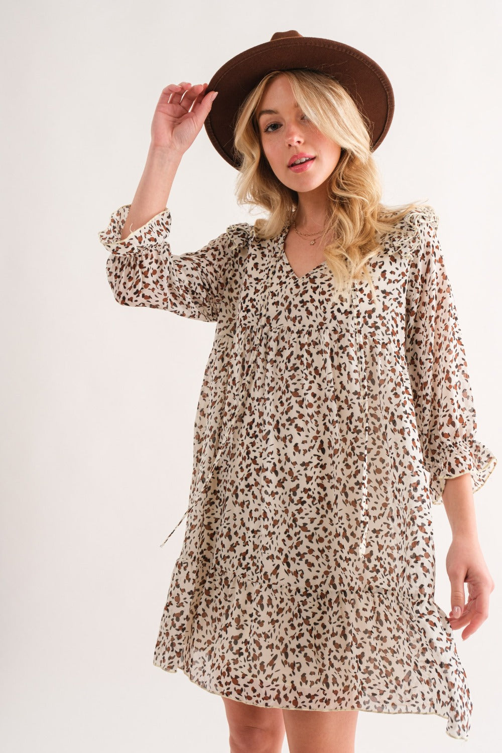 And The Why Leopard Ruffle Hem Woven Mini Dress - Charming Charlie