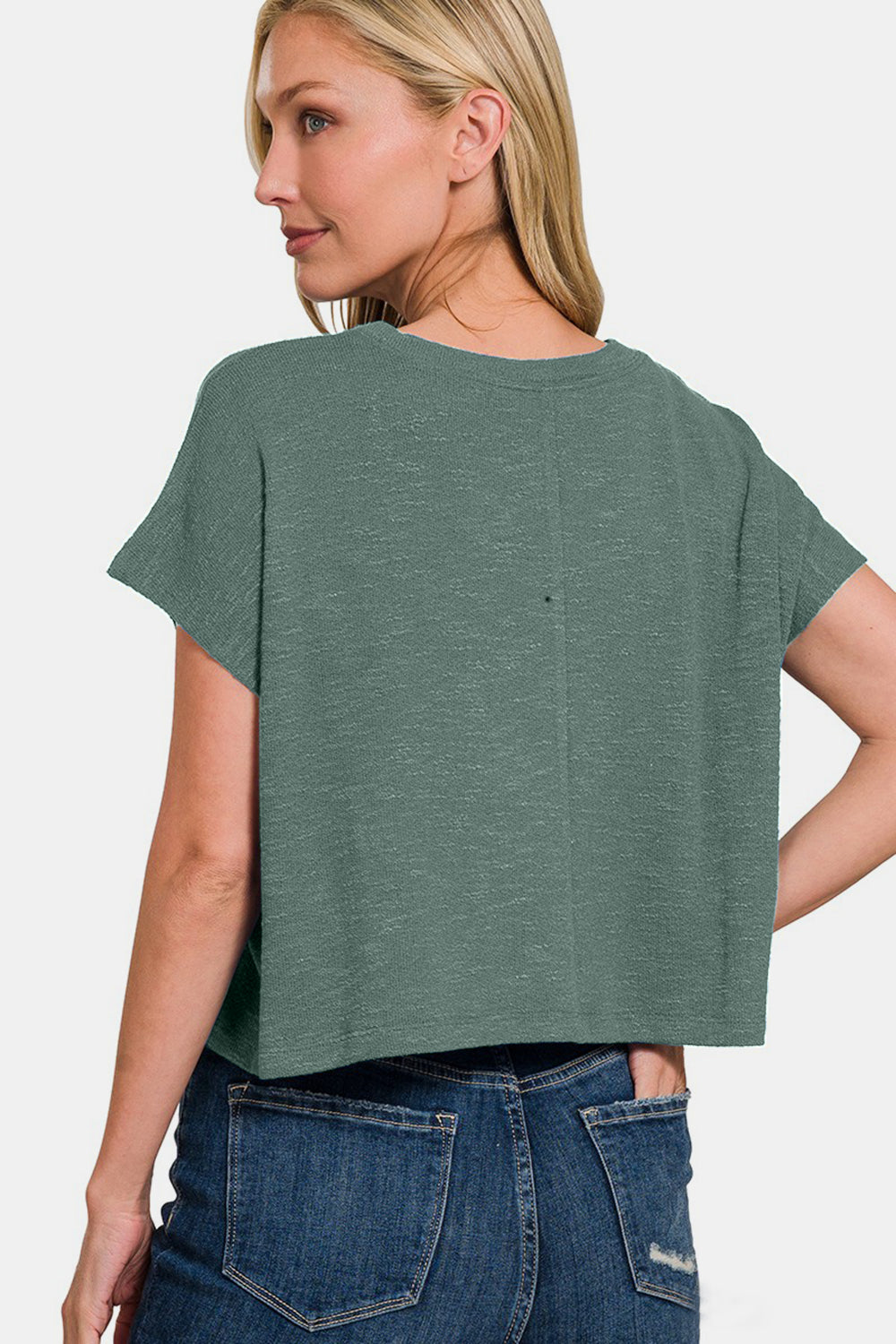 Zenana Round Neck Short Sleeve Crop T-Shirt - Charming Charlie