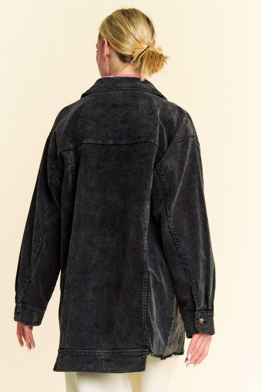 Davi & Dani Washed Corduroy Raw Hem Button Up Jacket - Charming Charlie