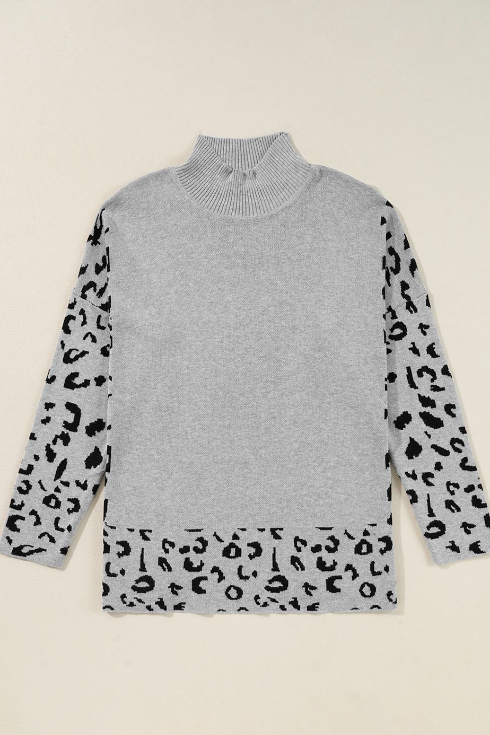 Slit Leopard Mock Neck Dropped Shoulder Sweater - Charming Charlie