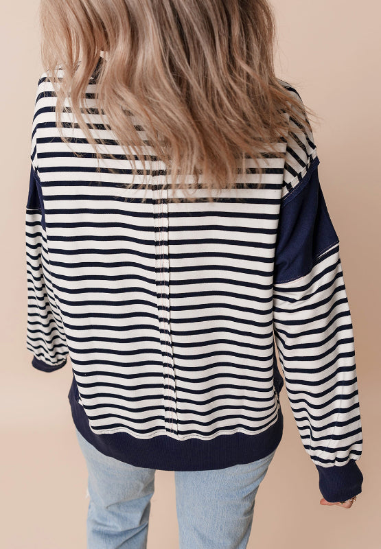 Exposed Seam Striped Long Sleeve Sweatshirt - Charming Charlie