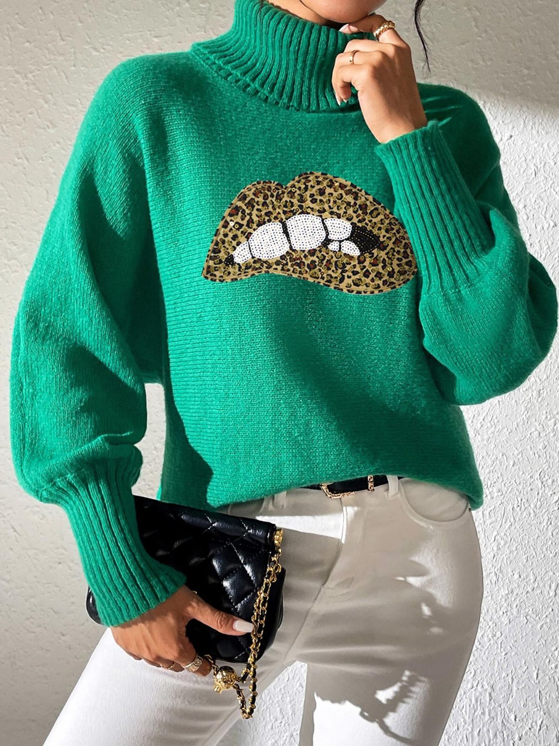 Lip Turtleneck Long Sleeve Sweater - Charming Charlie