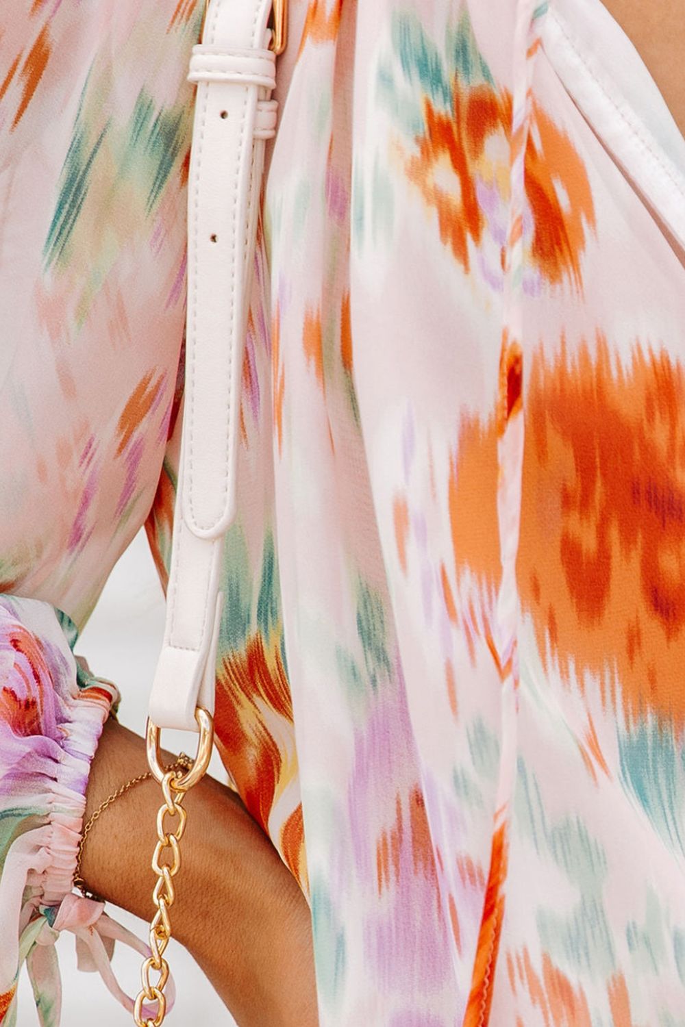 Printed Tie Neck Long Sleeve Blouse - Charming Charlie