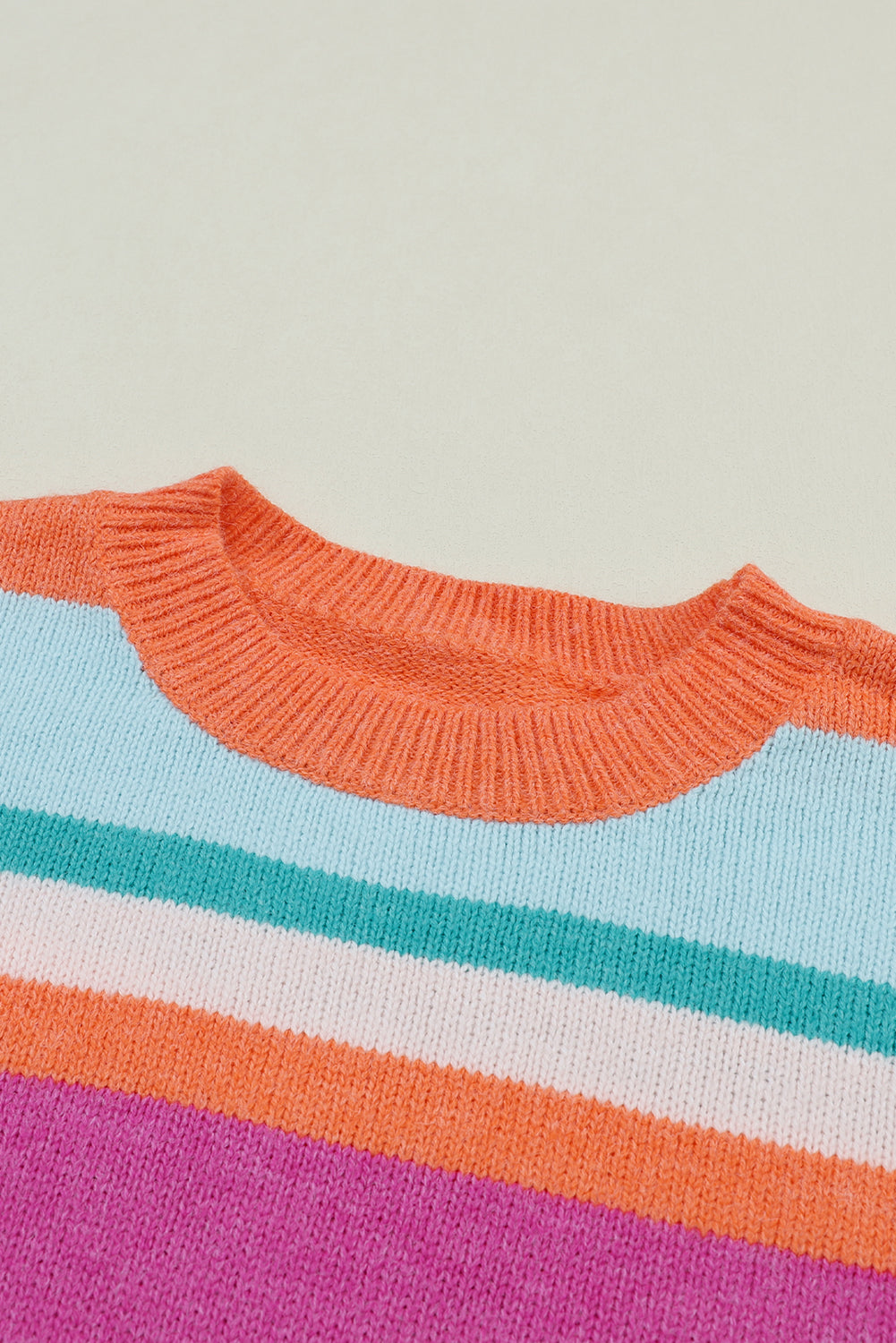 Striped Round Neck Drop Shoulder Sweater - Charming Charlie