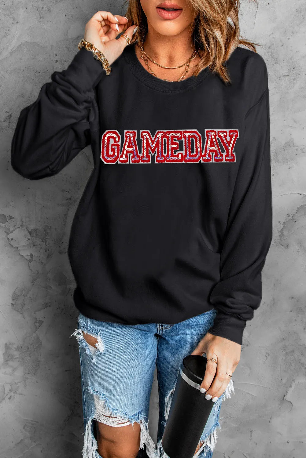 GAME DAY Round Neck Long Sleeve Sweatshirt - Charming Charlie