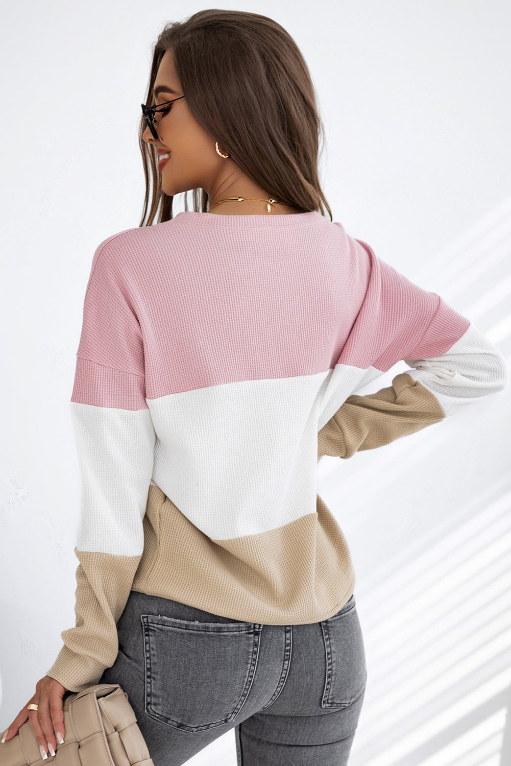 Color Block Waffle Knit Long Sleeve Top - Charming Charlie