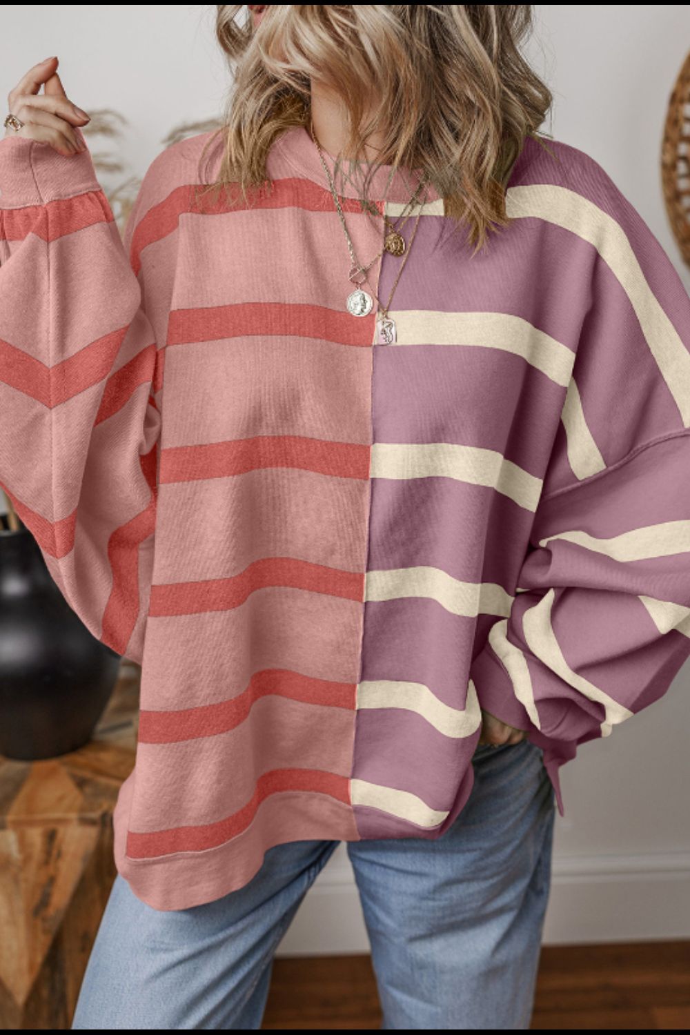 Contrast Striped Long Sleeve Sweatshirt - Charming Charlie