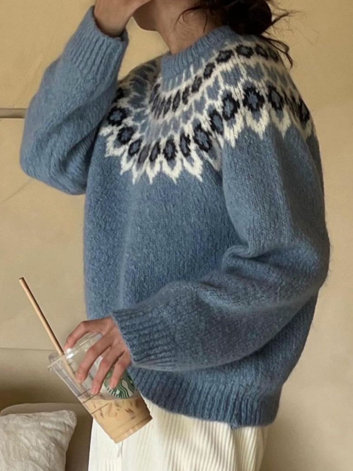 Round Neck Long Sleeve Sweater - Charming Charlie