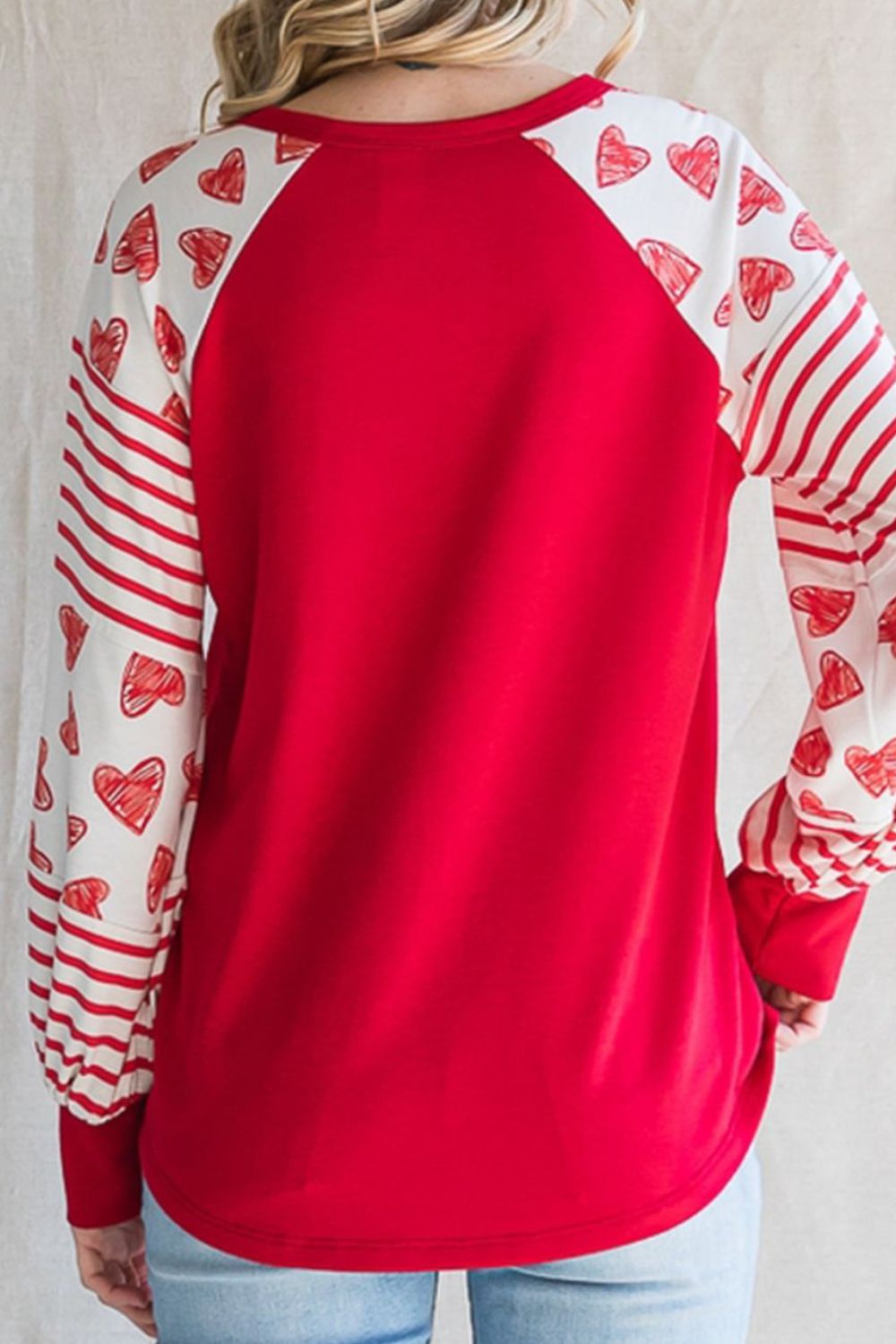 Heart Printed Round Neck Long Sleeve T-Shirt - Charming Charlie