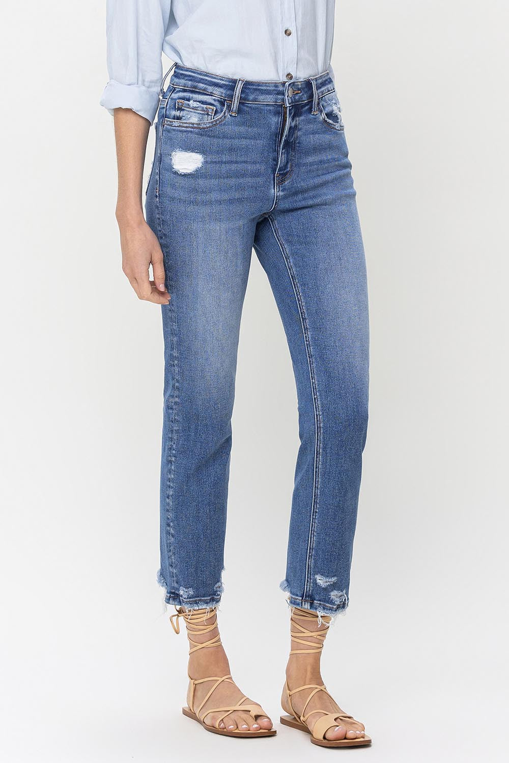 Lovervet High Rise Raw Hem Straight Jeans - Charming Charlie