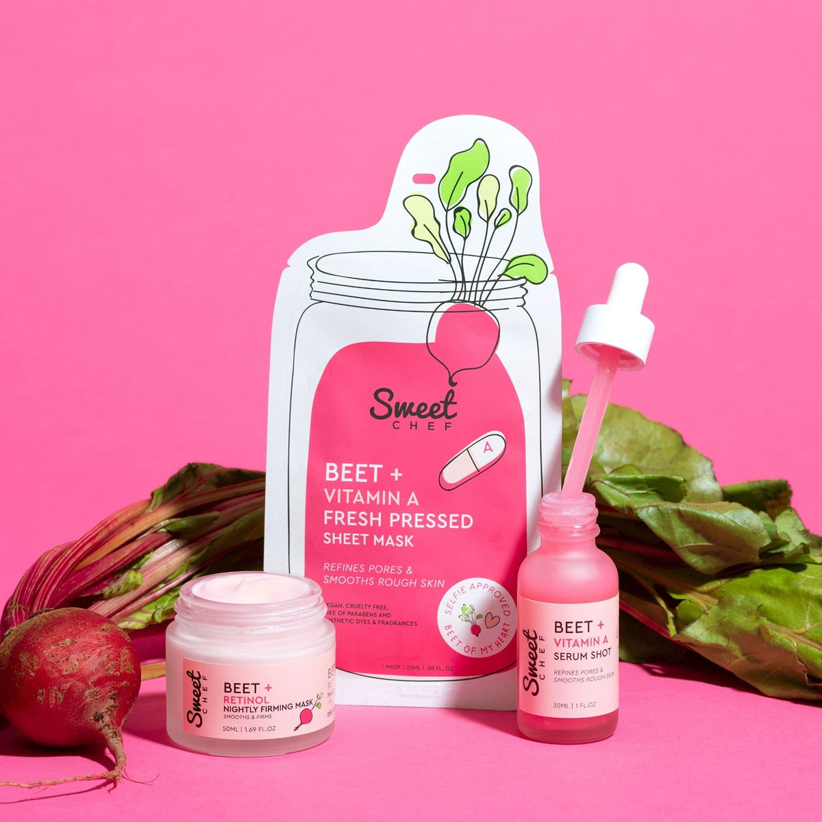 Sweet Chef Beet + Retinol Nightly Firming Mask - Beet Root Extract + Smoothing Retinol Night Cream Mask - Vegan Overnight Face Mask with Squalane + Hyaluronic Acid (50ml / 1.69 fl oz) - Charming Charlie