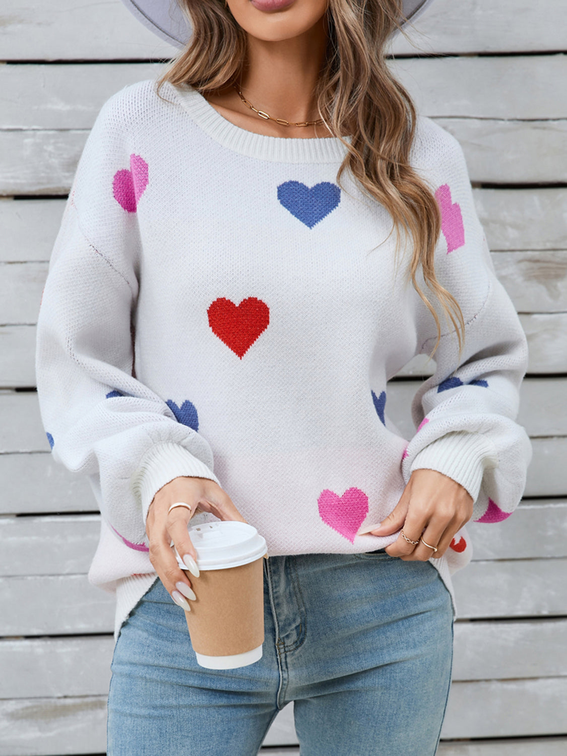 Angel Wings Heart Round Neck Long Sleeve Sweater - Charming Charlie