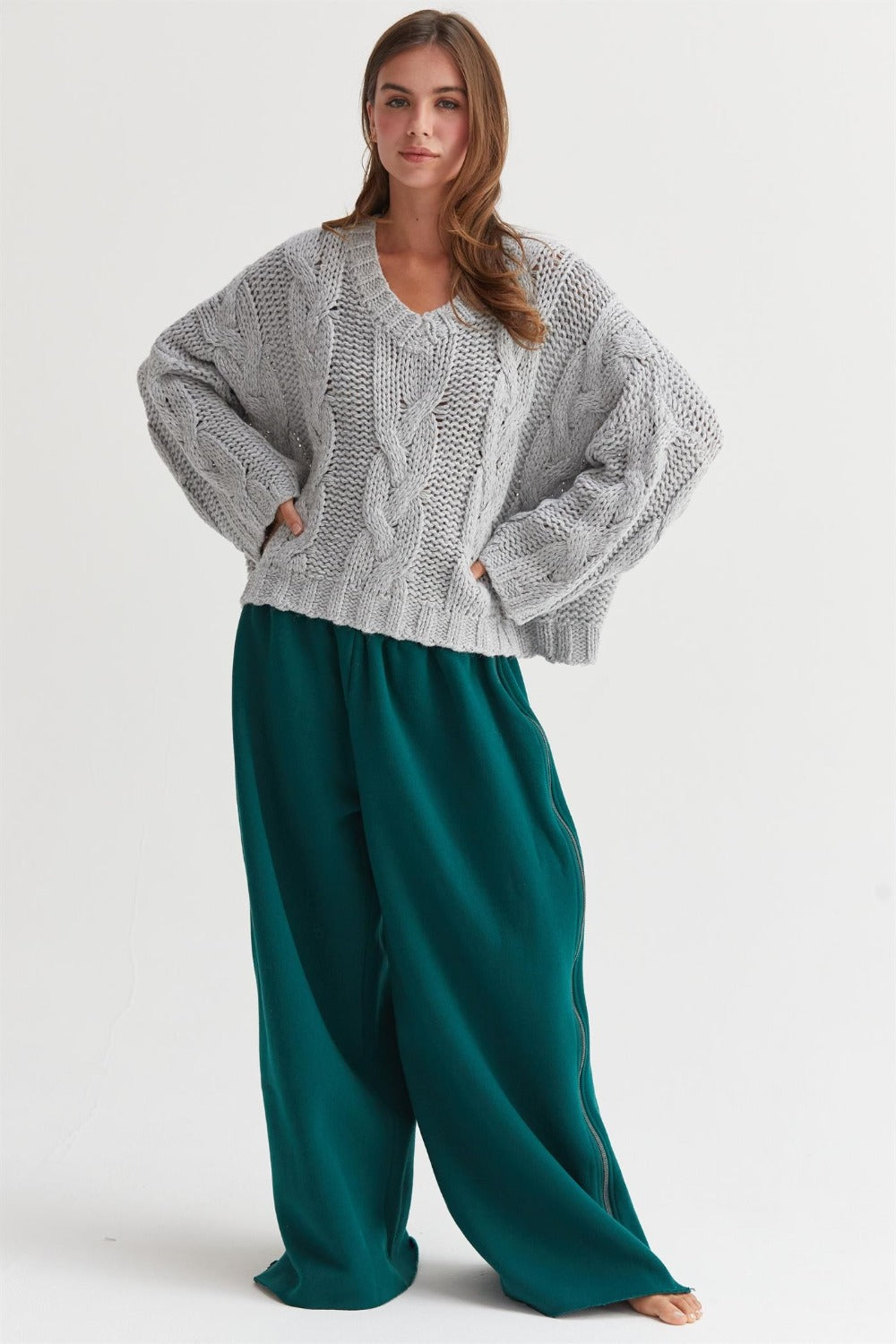 HYFVE Cable Knit V-Neck Sweater - Charming Charlie