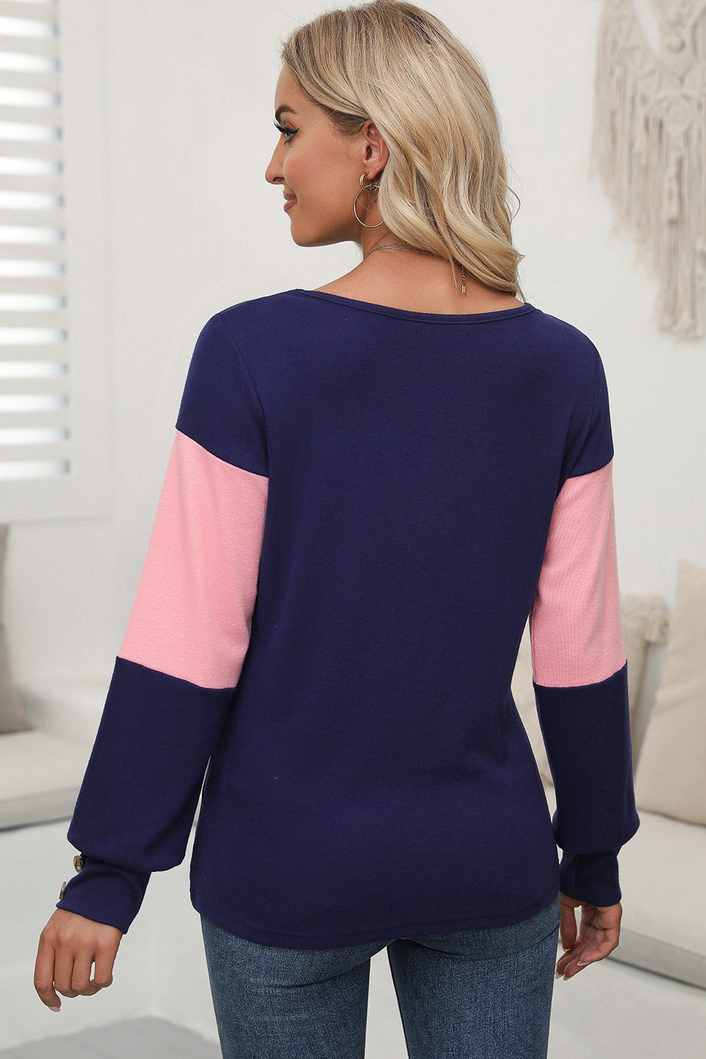 Color Block V-Neck Long Sleeve Top - Charming Charlie
