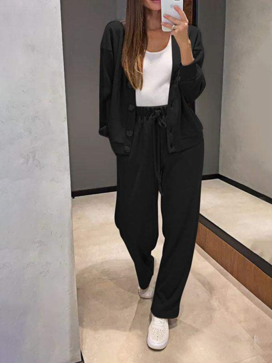 Full Size Button Up Long Sleeve Top and Pants Set - Charming Charlie