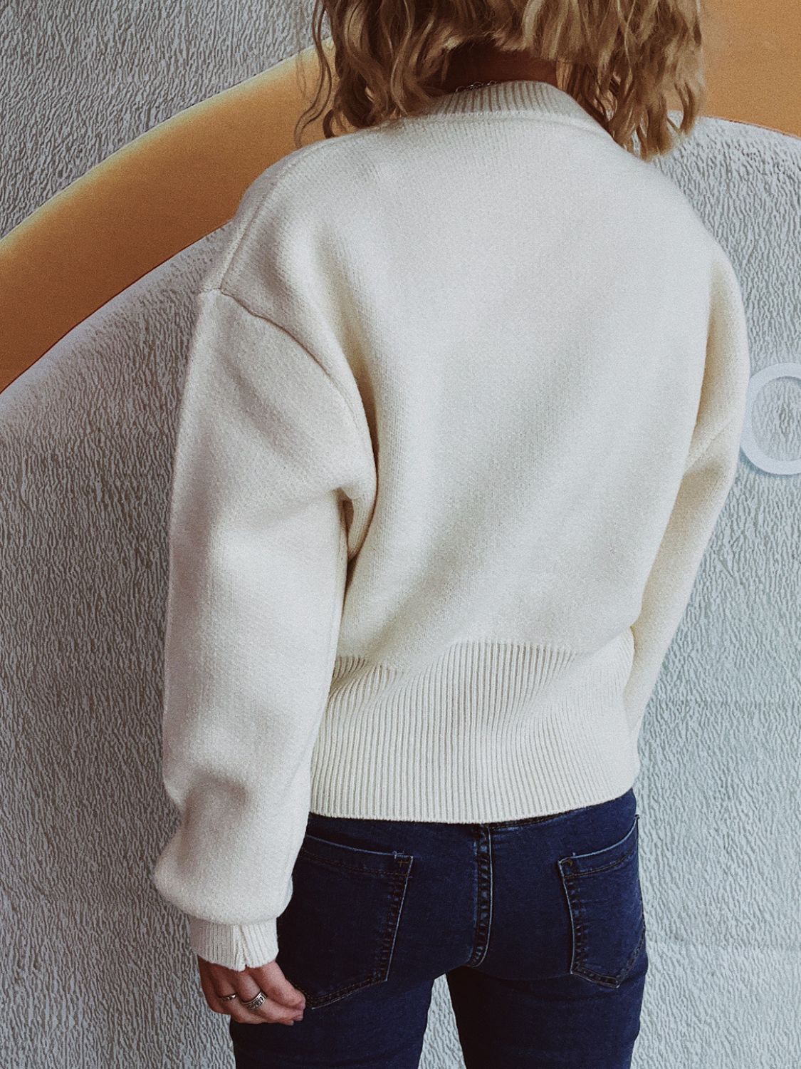 Round Neck Half Zip Long Sleeve Sweater - Charming Charlie