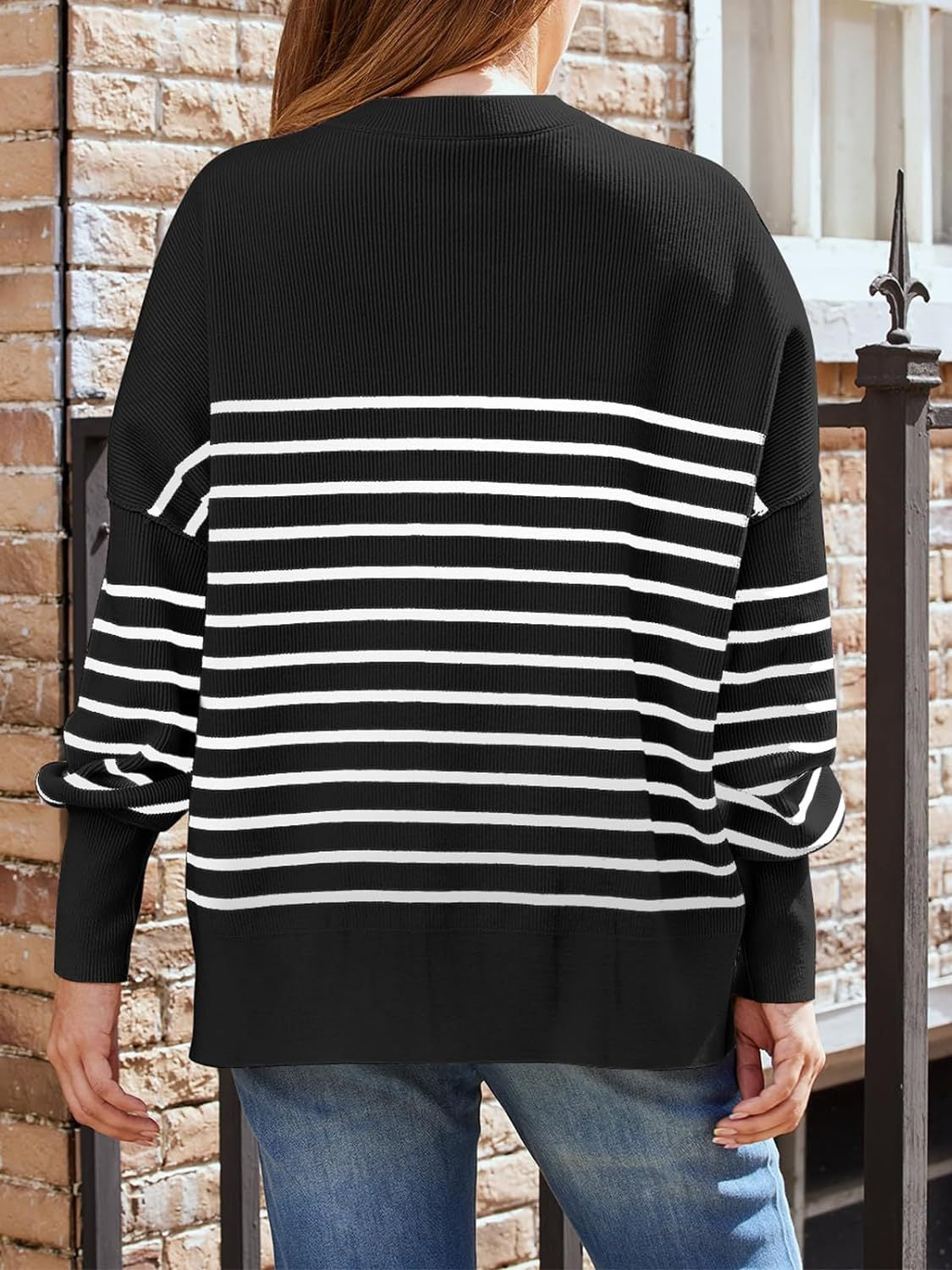 Striped Round Neck Long Sleeve Sweatshirt - Charming Charlie