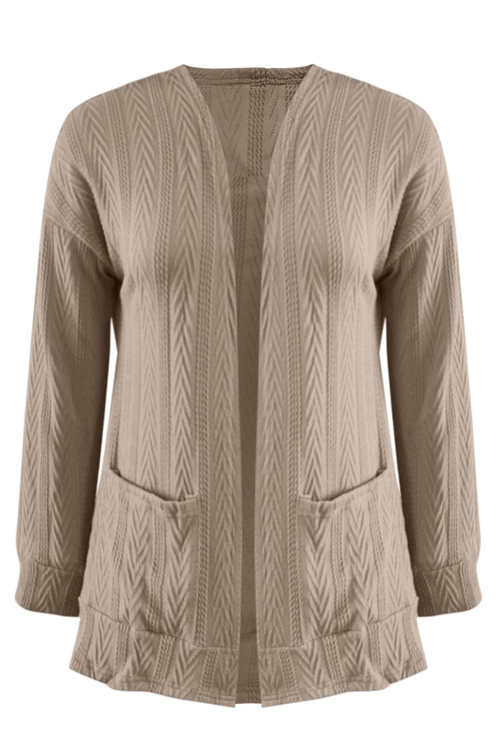Full Size Textured Open Front Long Sleeve Cardigan - Charming Charlie
