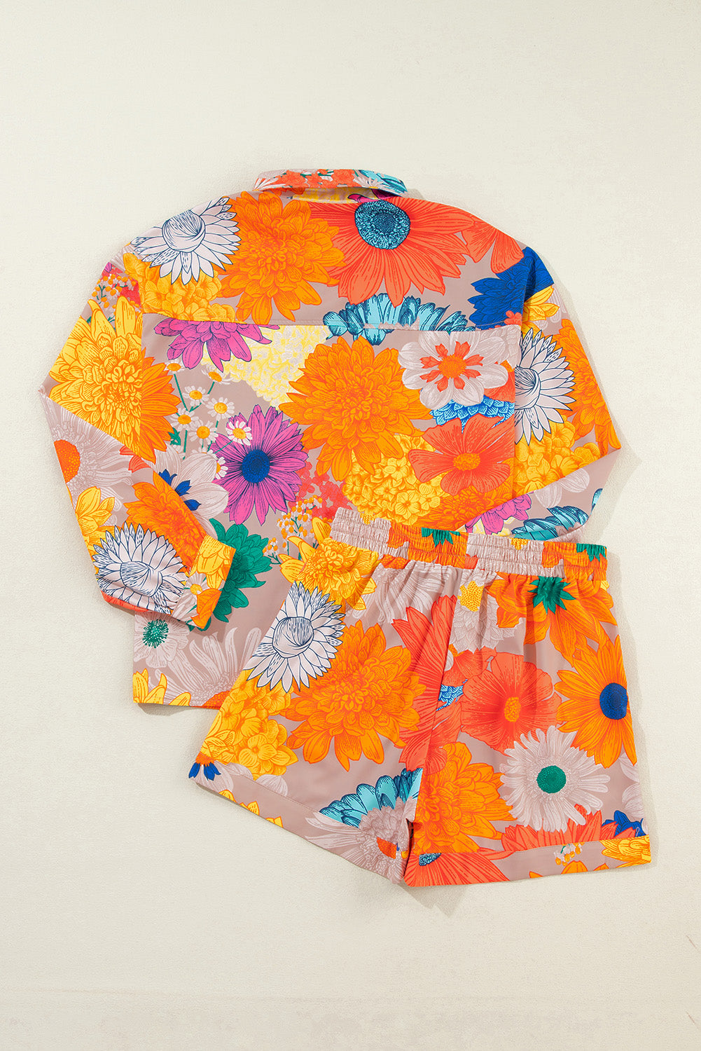 Printed Button Up Long Sleeve Top and Shorts Set - Charming Charlie