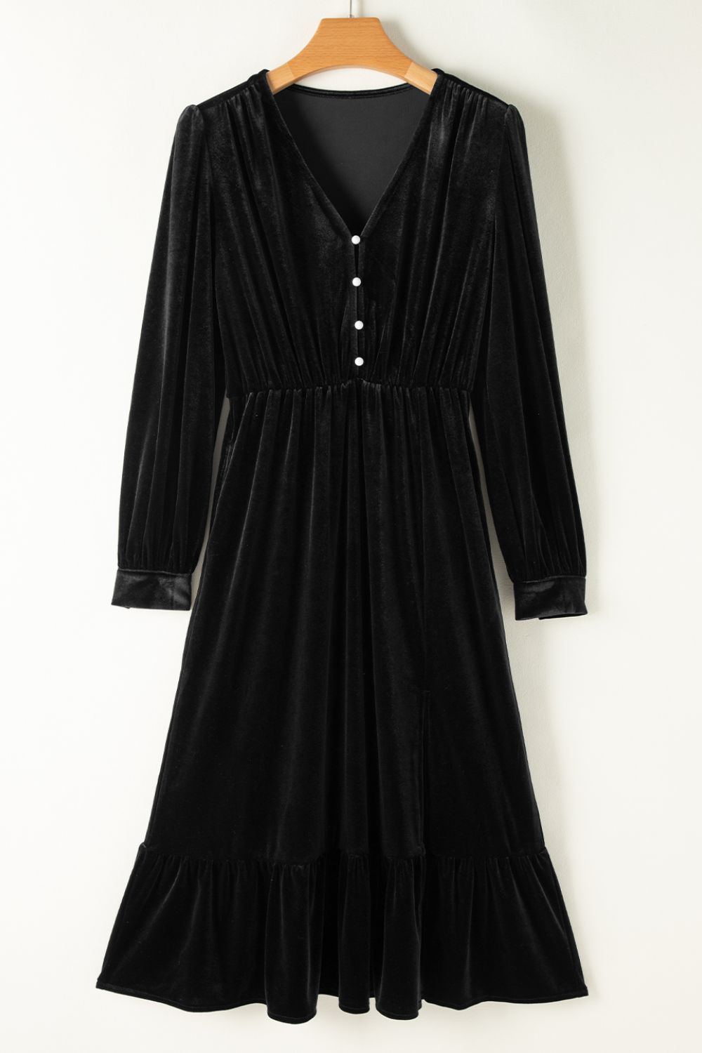 Ruffle Hem Slit V-Neck Long Sleeve Dress - Charming Charlie