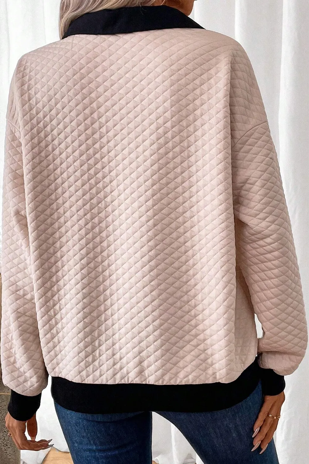 Textured Collared Neck Long Sleeve Top - Charming Charlie