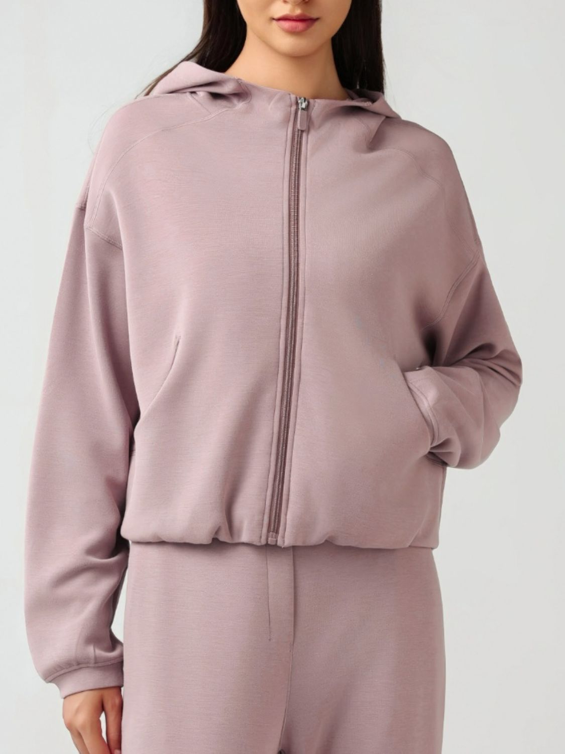Zip Up Dropped Shouder Active Hooded - Charming Charlie