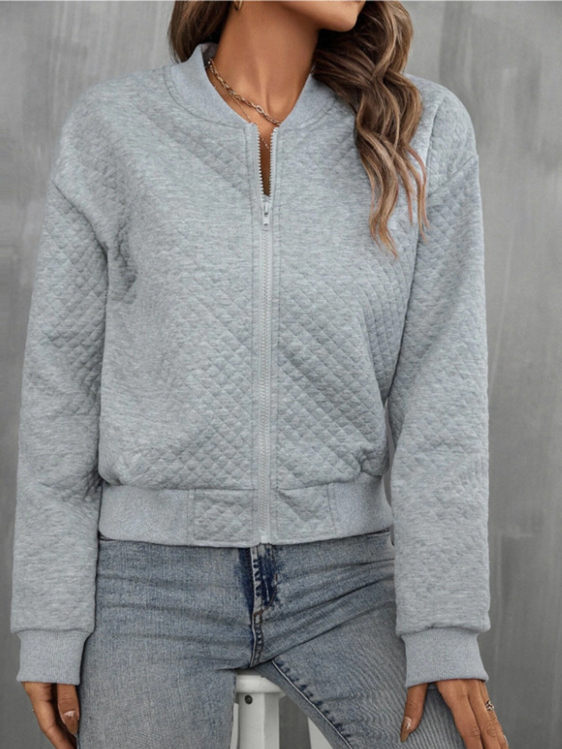 Zip Up Long Sleeve Jacket - Charming Charlie
