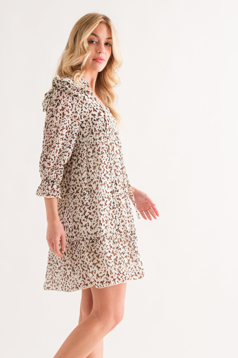 And The Why Leopard Ruffle Hem Woven Mini Dress - Charming Charlie