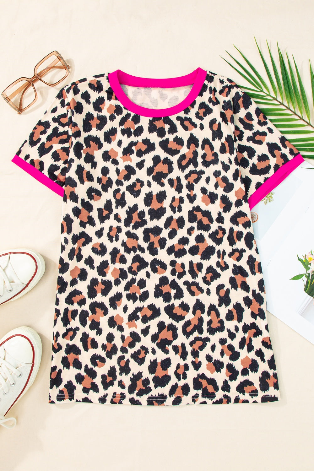 Leopard Round Neck Short Sleeve T-Shirt - Charming Charlie