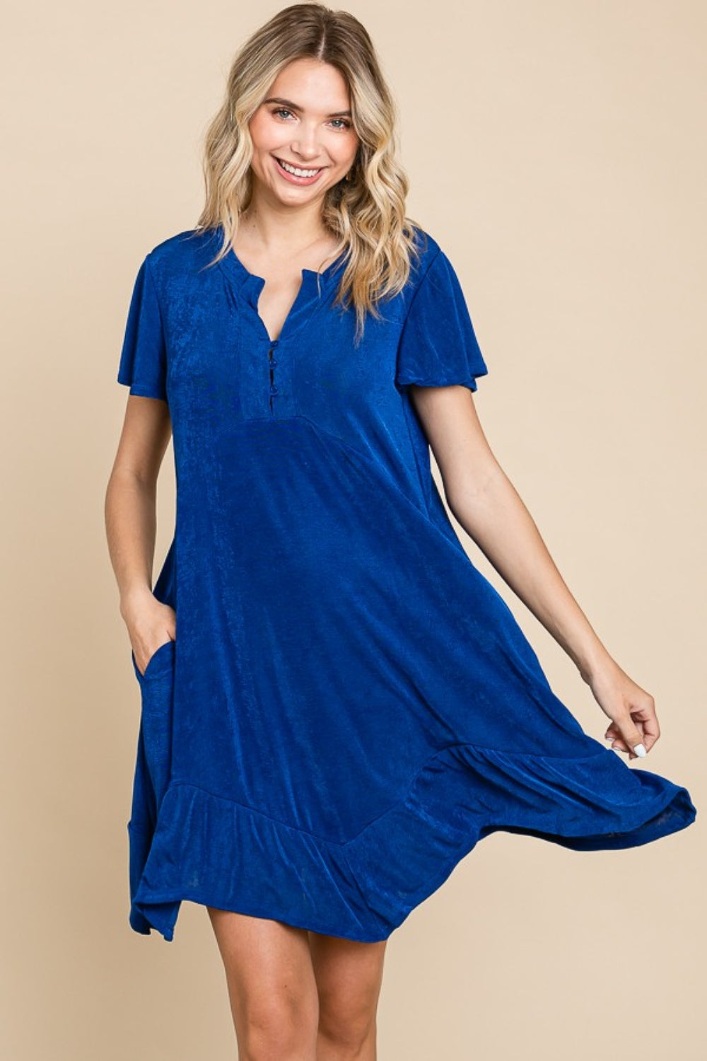 Culture Code Full Size Short Sleeve Ruffled Asymmetric Hem Dress - Charming Charlie
