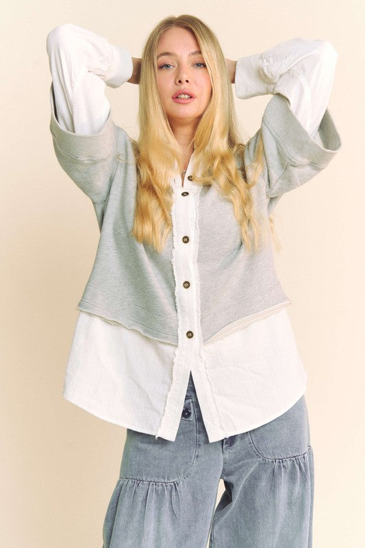 Davi & Dani Faux Layered French Terry Contrast Top - Charming Charlie
