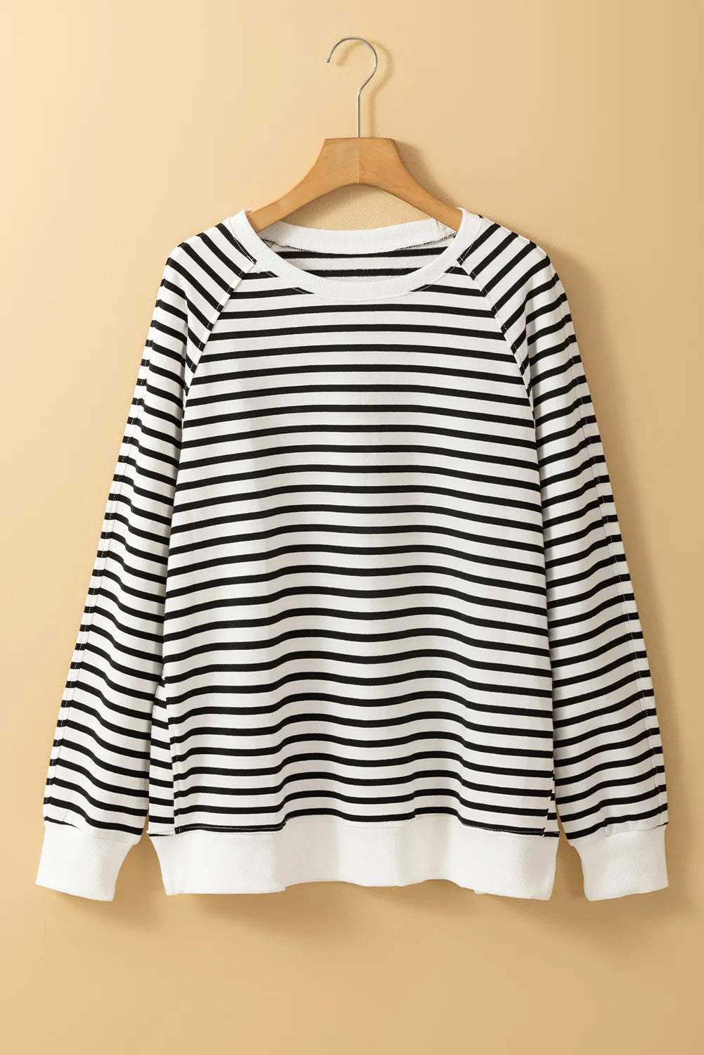Slit Striped Round Neck Long Sleeve Sweatshirt - Charming Charlie