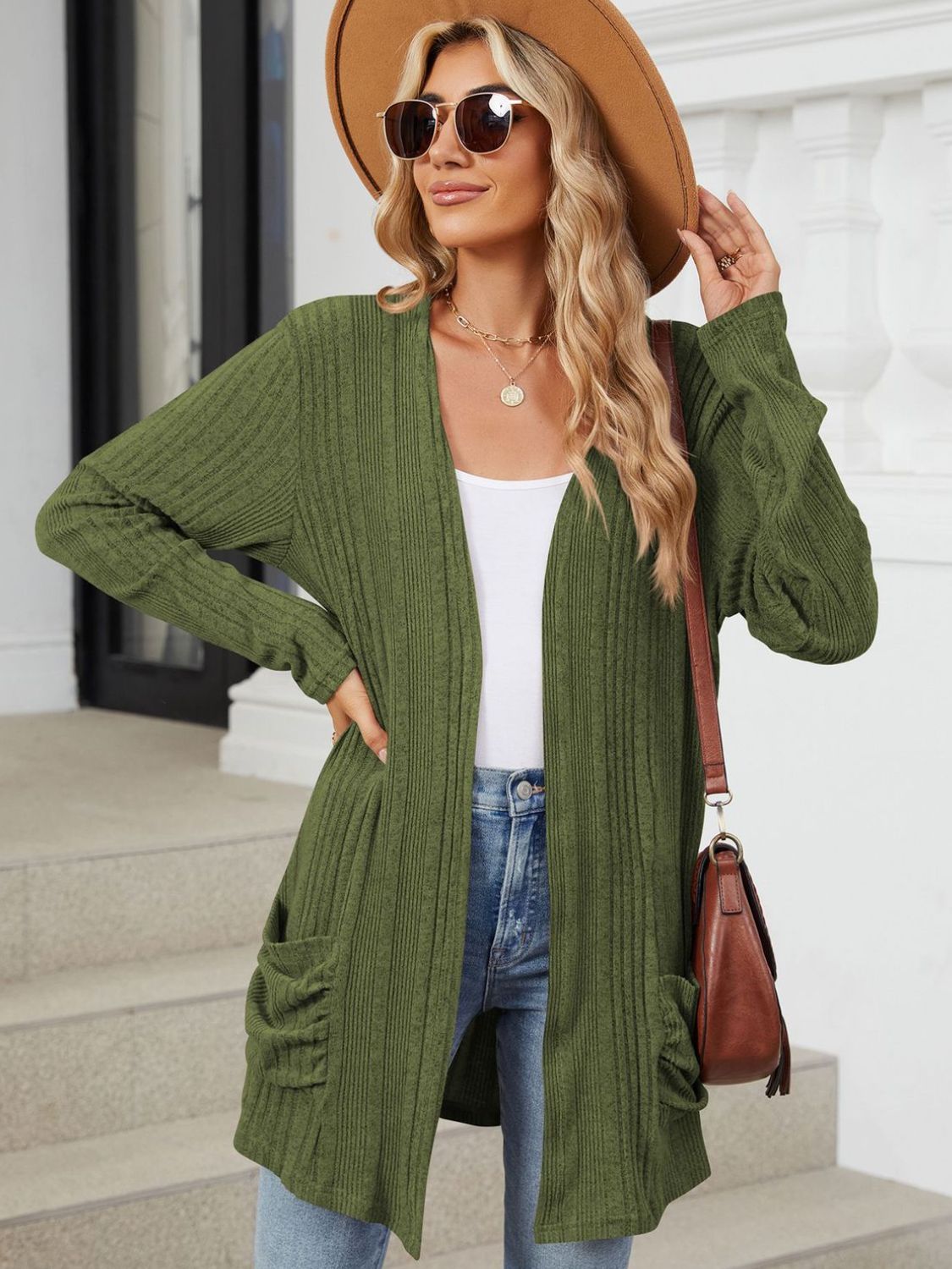 Pocketed Open Front Long Sleeve Cardigan - Charming Charlie