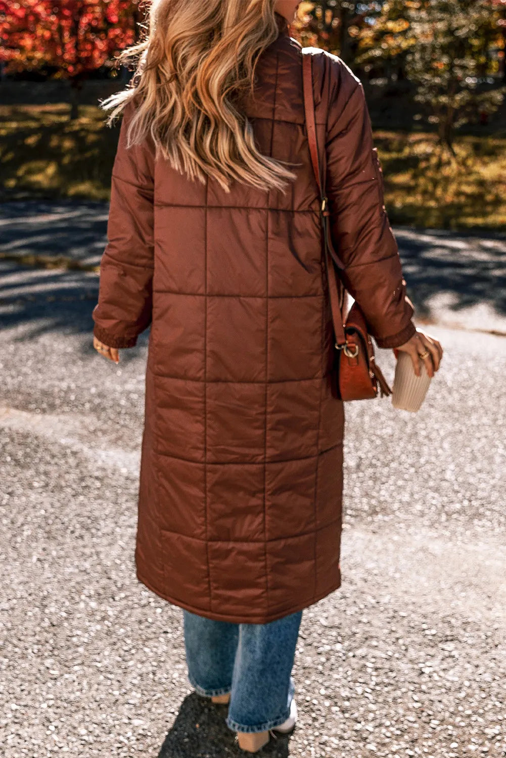 Pocketed Bubble Texture Long Sleeve Longline Winter Coat - Charming Charlie